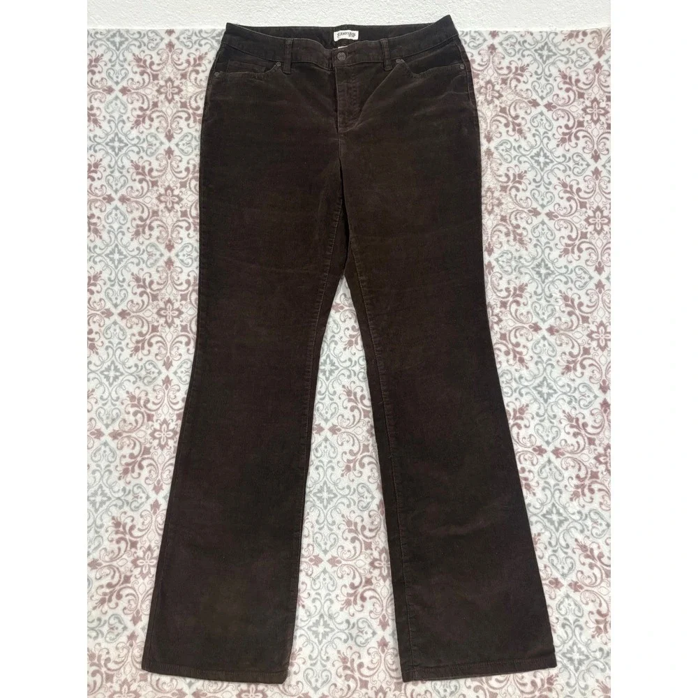 St. John's Bay Womens Brown Corduroy Bootcut Pants Size 14L Long Stretch Cotton